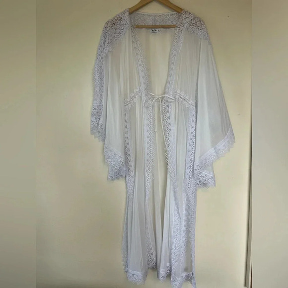 Charo Ruiz Ibiza Angela White Eyelet Caftan Beach Coverup Maxi Dress size Small - Picture 4 of 8
